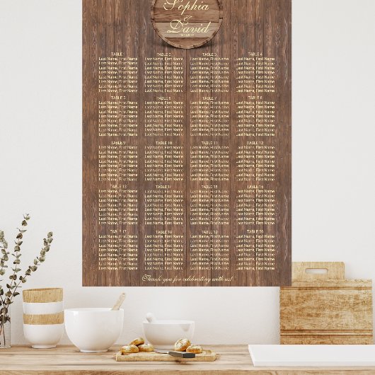 Vineyard Barrel Wedding Seating Chart 160 gasten Poster (Keuken)