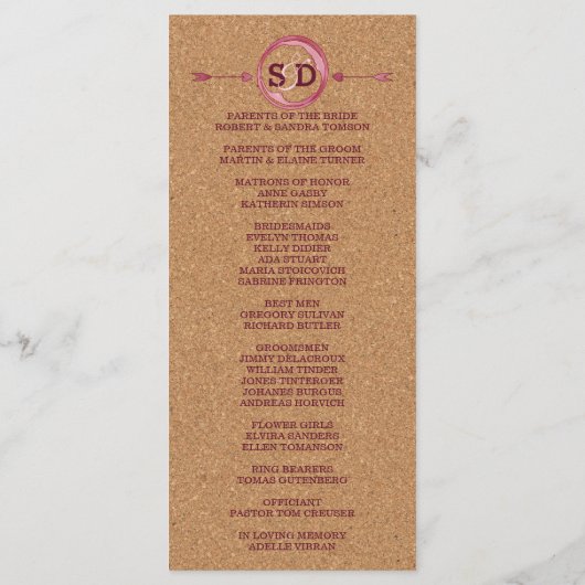 Vineyard Cork Stains Red Wine Wedding Menu (Achterkant)