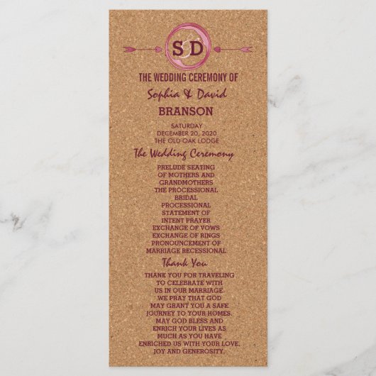 Vineyard Cork Stains Red Wine Wedding Menu (Voorkant)