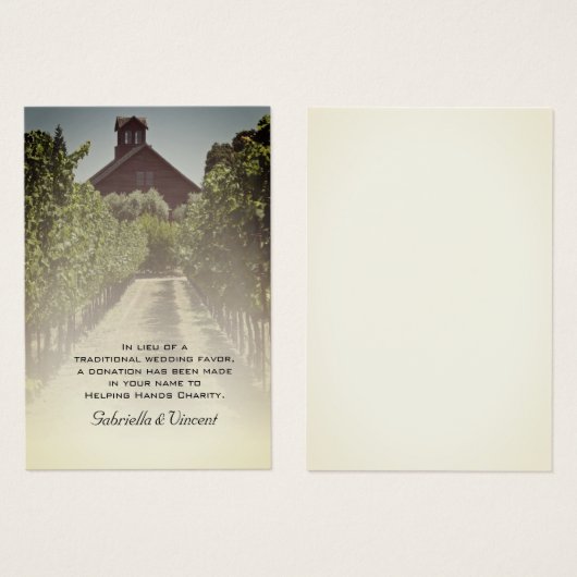 Vineyard en Rustic Red Barn Wedding Charity Favor Visitekaartjes (Voorkant /achterkant)