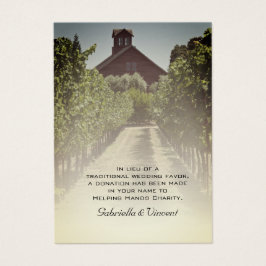Vineyard en Rustic Red Barn Wedding Charity Favor Visitekaartjes