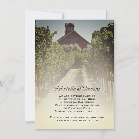 Vineyard en Rustic Red Barn Wedding Save the Date (Voorkant)