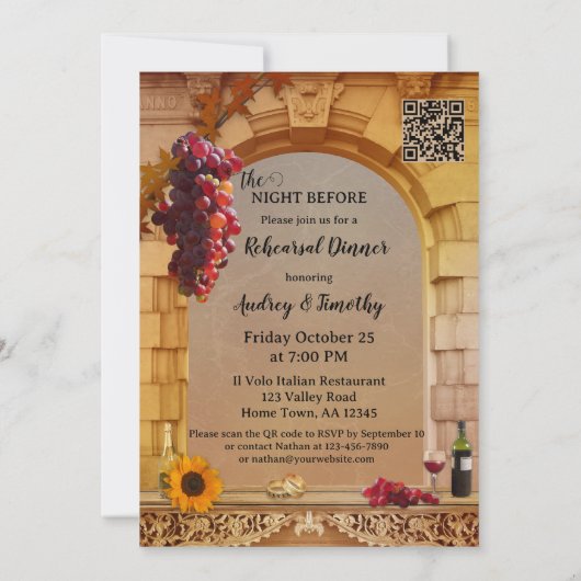 Vineyard Fall Wedding Rehearsal Dinner Invitation Kaart (Achterkant)