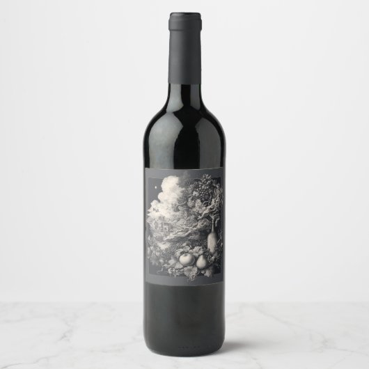 Vineyard Fantasy met druiven en fleswerk Wijn Etiket (Voorkant)