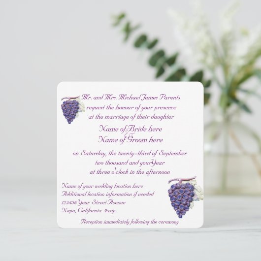 Vineyard Grapes Wedding Invitation Kaart (Staand voorkant)