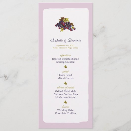 Vineyard Grapes Wedding Menu Card (Voorkant)