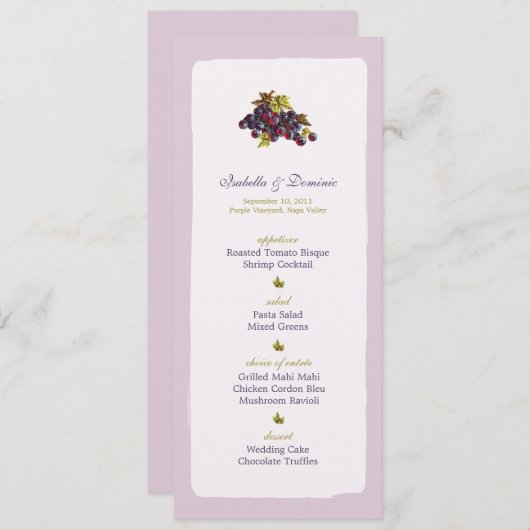 Vineyard Grapes Wedding Menu Card (Voorkant / Achterkant)