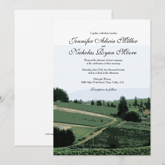 Vineyard Landscape Winery Wedding Invitation Kaart (Voorkant / Achterkant)