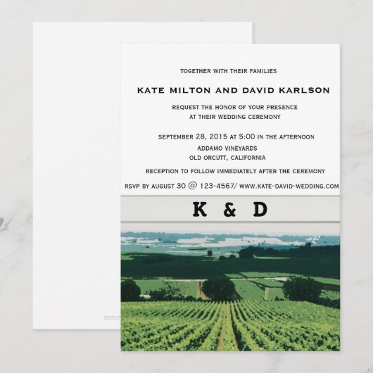 Vineyard Landscape Winery Wedding Invitation Kaart (Voorkant / Achterkant)