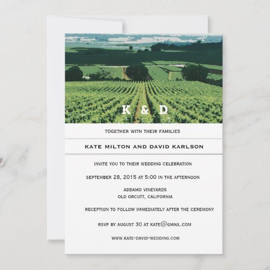 Vineyard Landscape Winery Wedding Invitation Kaart (Voorkant)