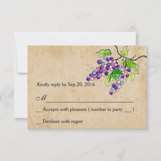 Vineyard Love Artistic Grapes Response RSVP Card (Voorkant)