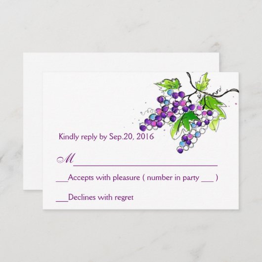 Vineyard Love Artistic Grapes Response RSVP Card (Voorkant / Achterkant)
