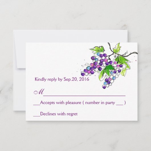 Vineyard Love Artistic Grapes Response RSVP Card Kaartje (Voorkant)