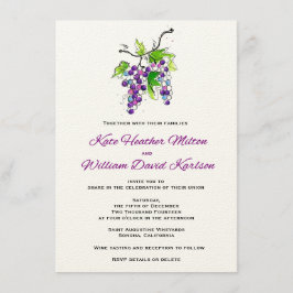 Vineyard Love Artistic Grapes Wedding Invitation Kaart