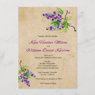 Vineyard Love Artistic Grapes Wedding Invitation Kaart