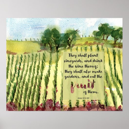 Vineyard Scripture Amos Wine Grapes Watercolor Poster (Voorkant)