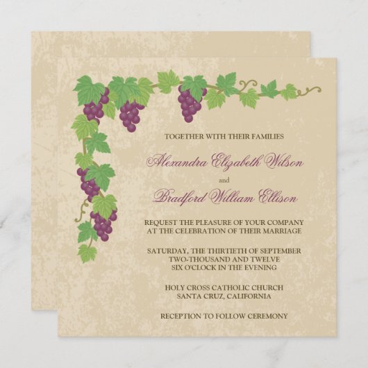 Vineyard Square Wedding Invitation Kaart (Voorkant / Achterkant)