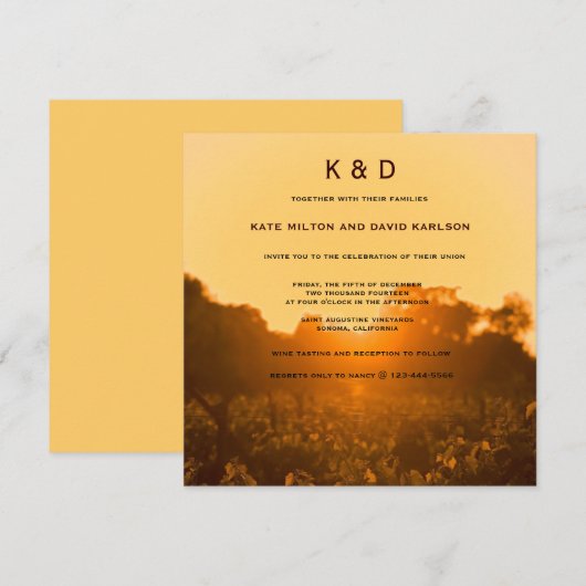 Vineyard Sunset Winery Monogram Weddenschap Kaart (Voorkant / Achterkant)