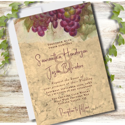 Vineyard Wedding Elegant Rustic Watercolor  Kaart