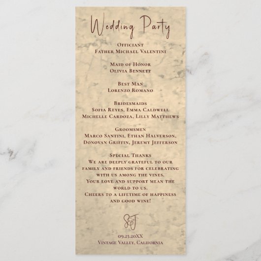 Vineyard Wedding Elegant Rustic Watercolor Program Programmakaart (Achterkant)