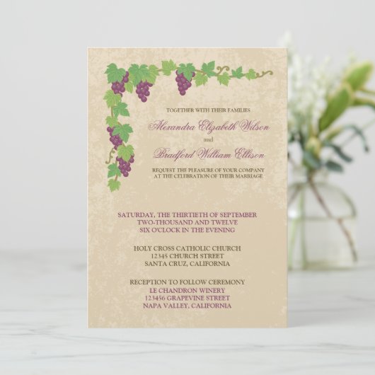 Vineyard Wedding Invitation (Parchment Texture) Kaart (Staand voorkant)