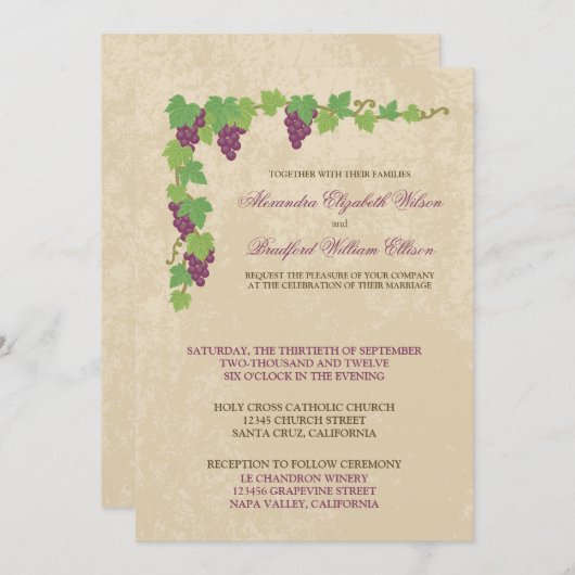 Vineyard Wedding Invitation (Parchment Texture) Kaart (Voorkant / Achterkant)