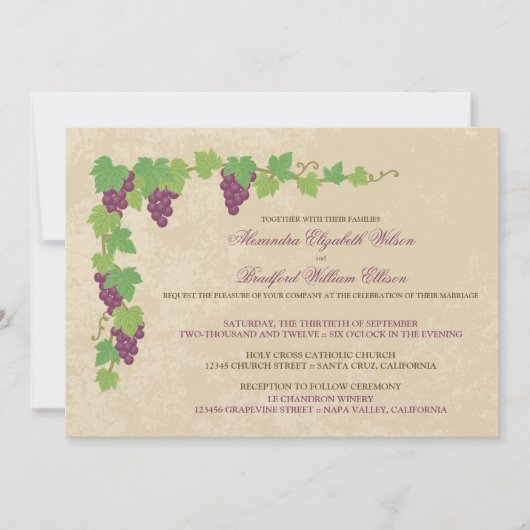 Vineyard Wedding Invitation (Parchment Texture) Kaart (Voorkant)