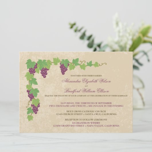 Vineyard Wedding Invitation (Parchment Texture) Kaart (Staand voorkant)