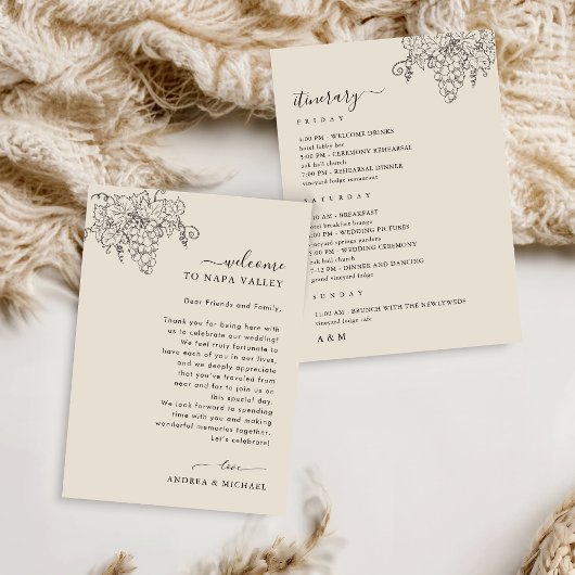 Vineyard Wedding Welcome Letter Itinerary Card Kaart