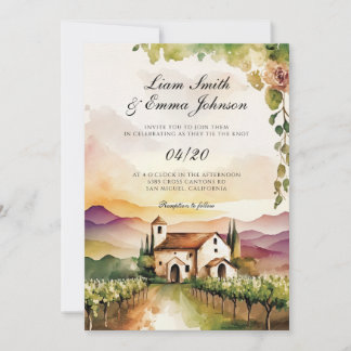 Vineyard Winery landscape Wedding Invitation Kaart