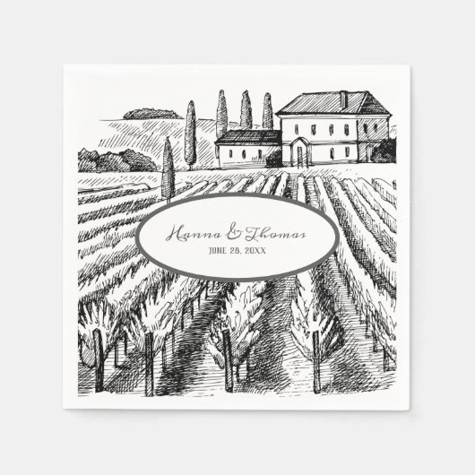 Vineyard Winery Rustic Sketch Wedding Servet (Voorkant)