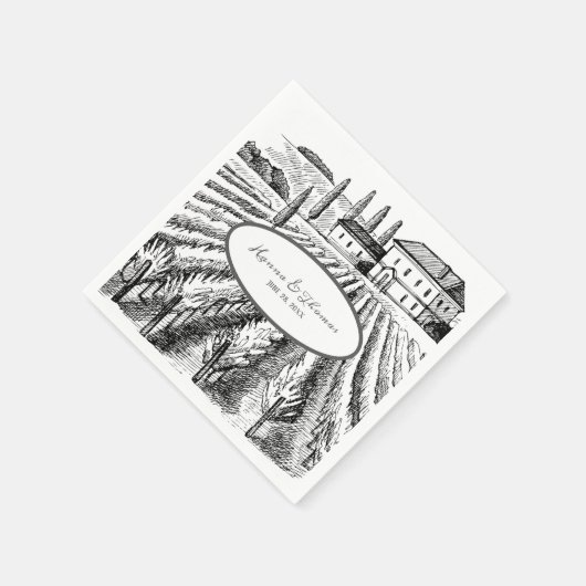 Vineyard Winery Rustic Sketch Wedding Servet (Hoek)