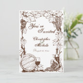 Vineyard Winery Sketch Lijst bruiloft uitnodiging (Staand voorkant)