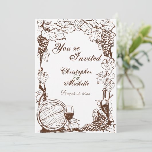 Vineyard Winery Sketch Lijst bruiloft uitnodiging (Staand voorkant)