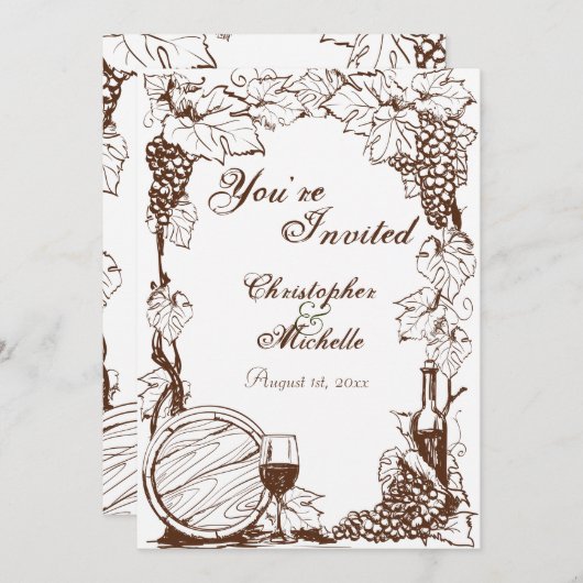 Vineyard Winery Sketch Lijst bruiloft uitnodiging (Voorkant / Achterkant)