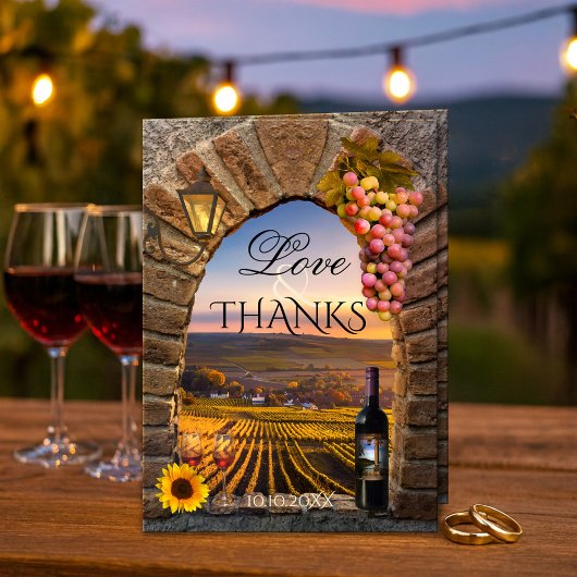 Vineyard Winery Wedding Photo Thank You Card Bedankkaart