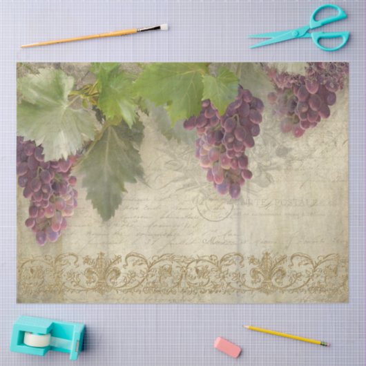 Vineyard Winery Wine Grapes Script Ephemera Tissuepapier (Craft)