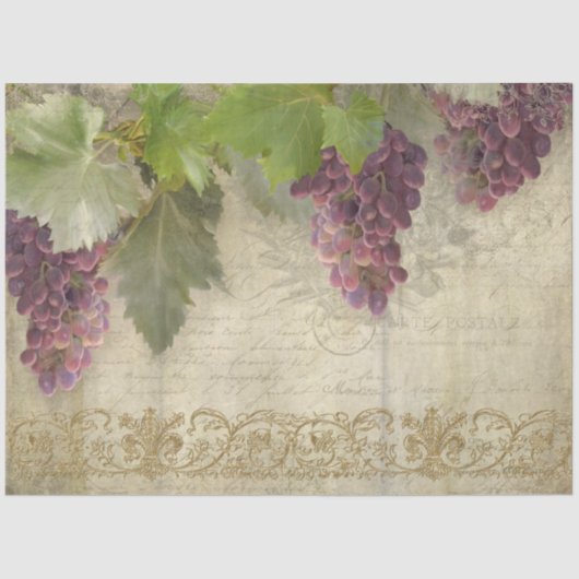 Vineyard Winery Wine Grapes Script Ephemera Tissuepapier (Voorkant)