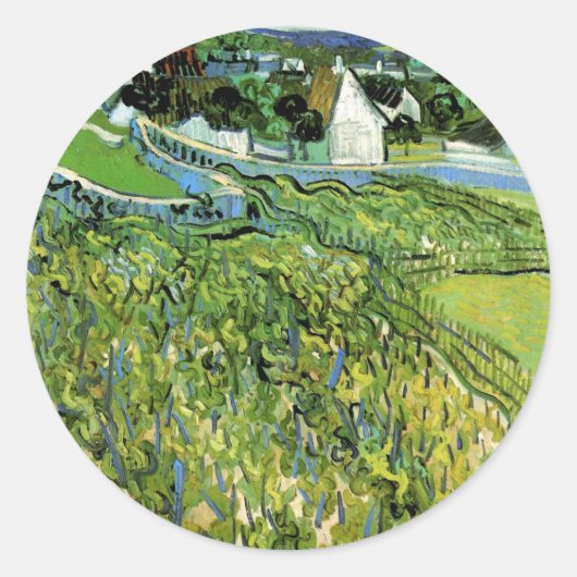 Vineyards met Uitzicht van Auvers van Vincent van  Ronde Sticker (Voorkant)