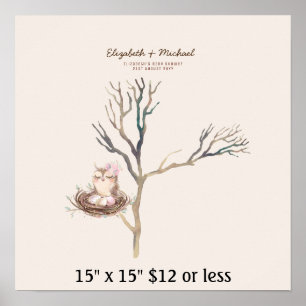 Vingerafdruk Baby shower Waterverf Owl Nest Poster