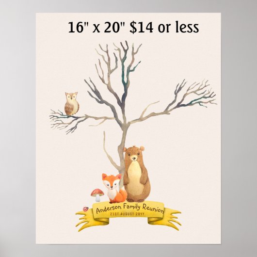 Vingerafdruk Baby shower WOODLAND-dieren Poster (Voorkant)