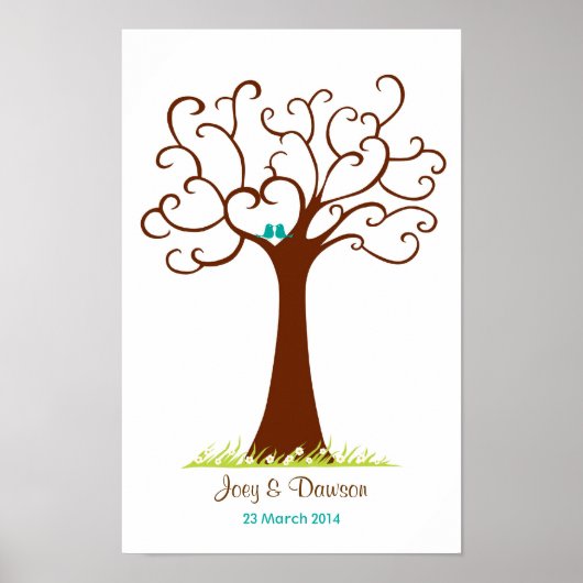 Vingerafdruk Boom Bruiloft - Hartastisch (Wit) Poster (Voorkant)