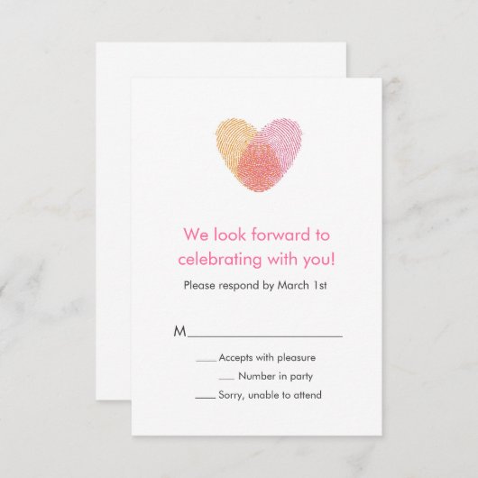 Vingerafdruk Hart Reactiekaart RSVP Kaartje (Voorkant / Achterkant)