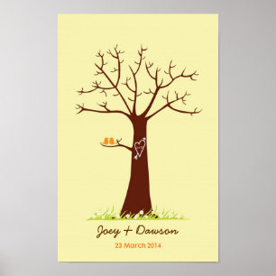 Vingerprint Tree Wedding Guestbook (crème) Poster