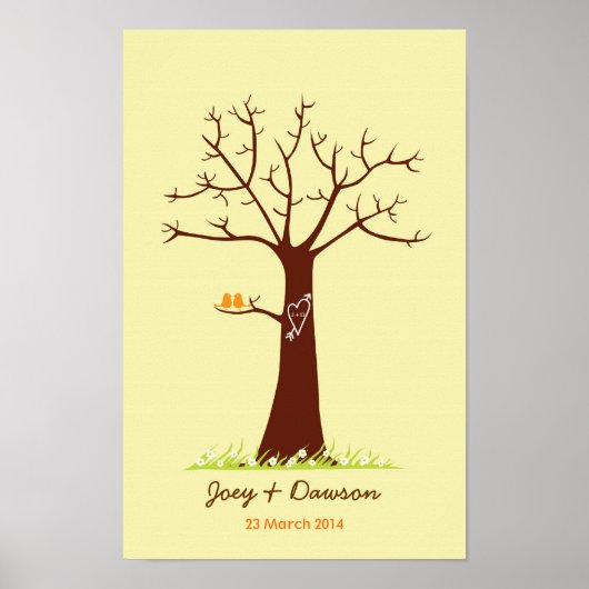 Vingerprint Tree Wedding Guestbook (crème) Poster (Voorkant)