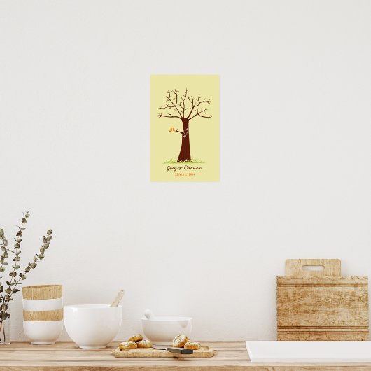 Vingerprint Tree Wedding Guestbook (crème) Poster (Keuken)