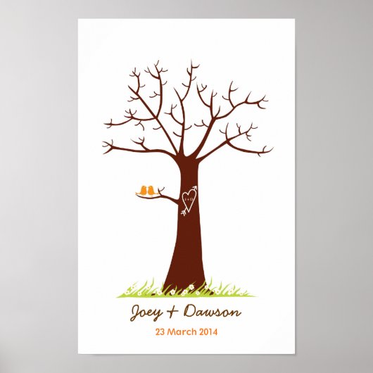 Vingerprint Tree Wedding Guestbook (wit) Poster (Voorkant)