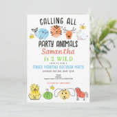 Vingerverf Feest Dieren Kunst Verjaardagsfeestje Kaart (Staand voorkant)