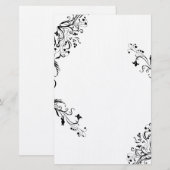 Vining Black Floral Stationery Briefpapier (Voorkant / Achterkant)