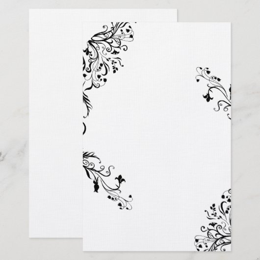 Vining Black Floral Stationery Briefpapier (Voorkant / Achterkant)